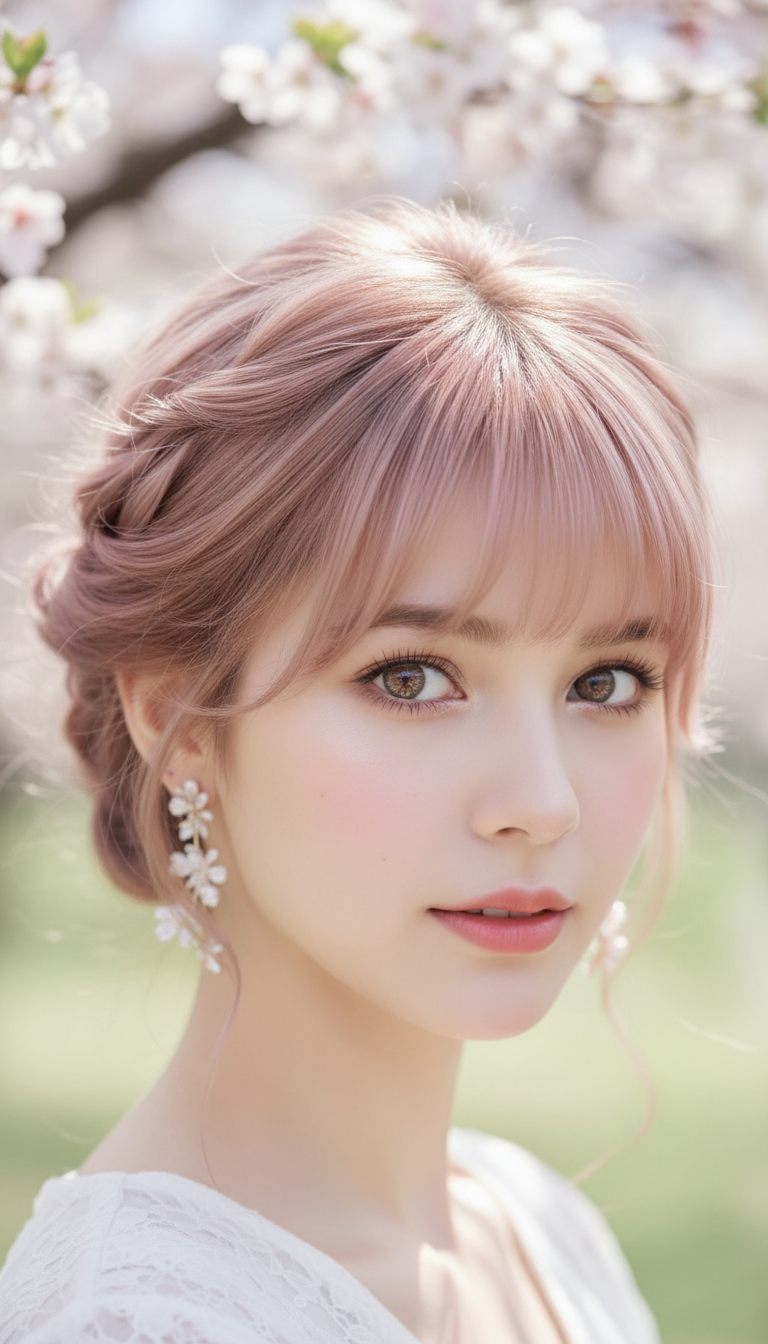 Romantic Looped Updo with Feathered Bangs