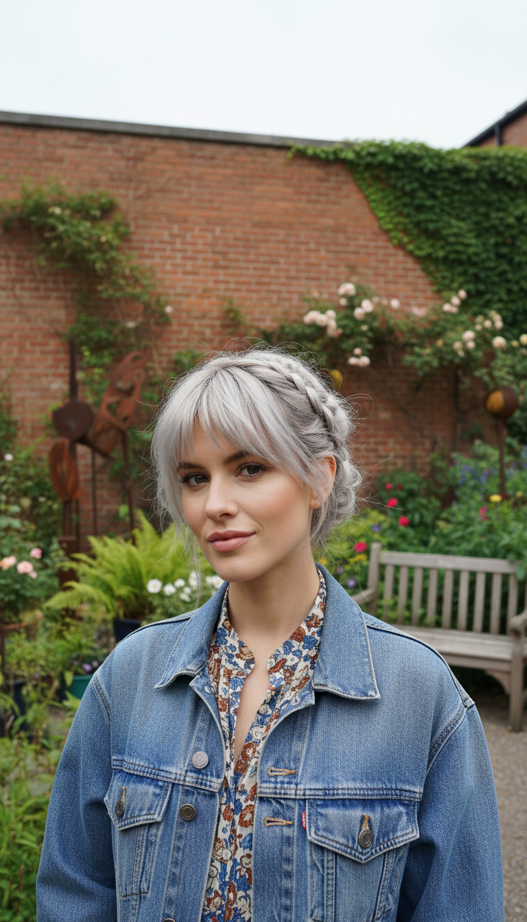 Elegant French Braid Updo with Choppy Bangs