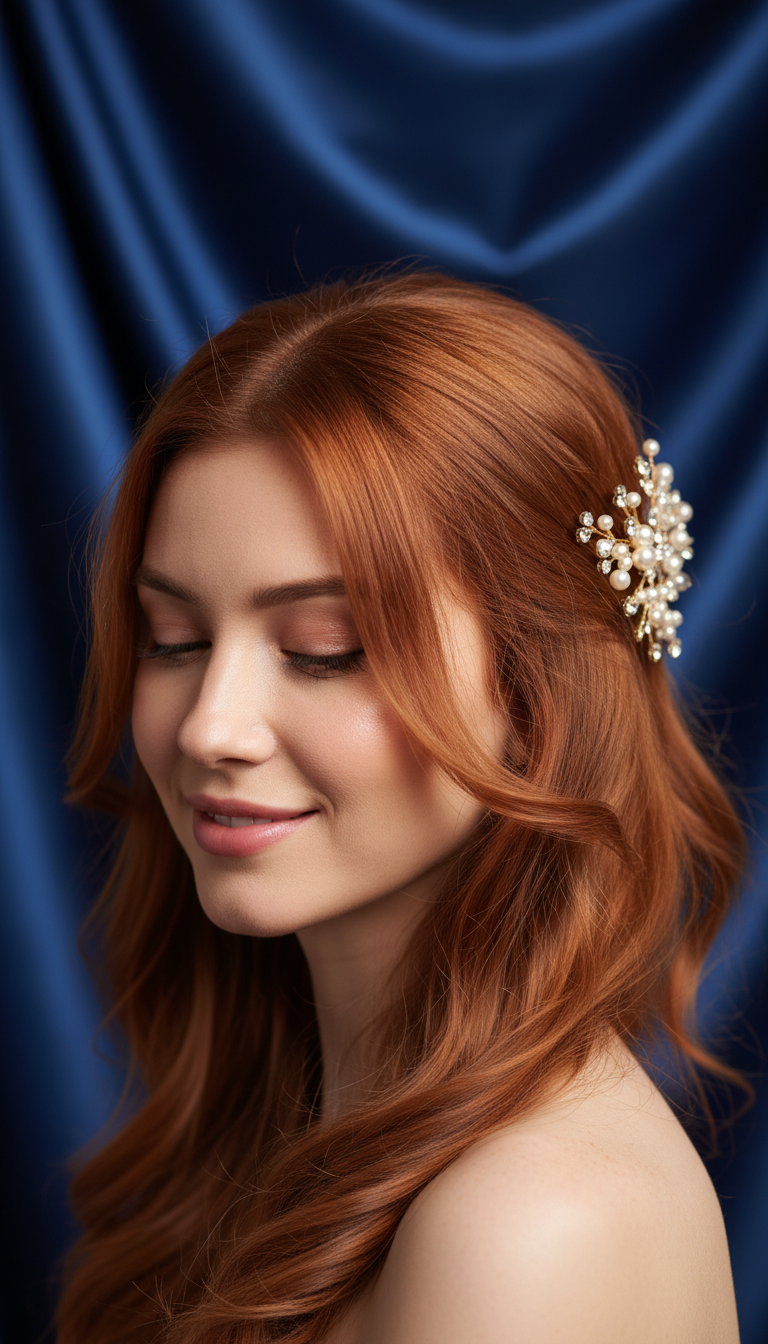 Soft Curls with a Jeweled Hairpin