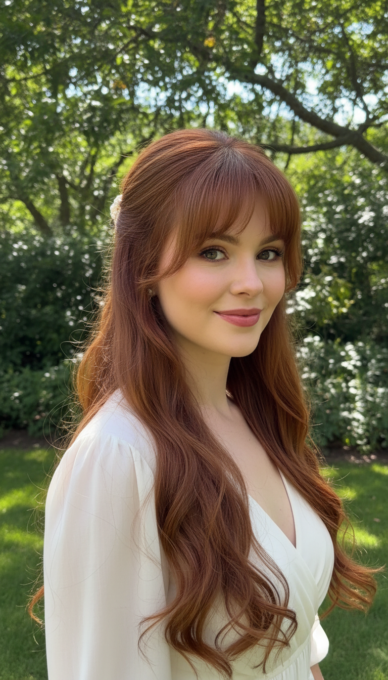 Half-Updo with Flowy Curtain Bangs