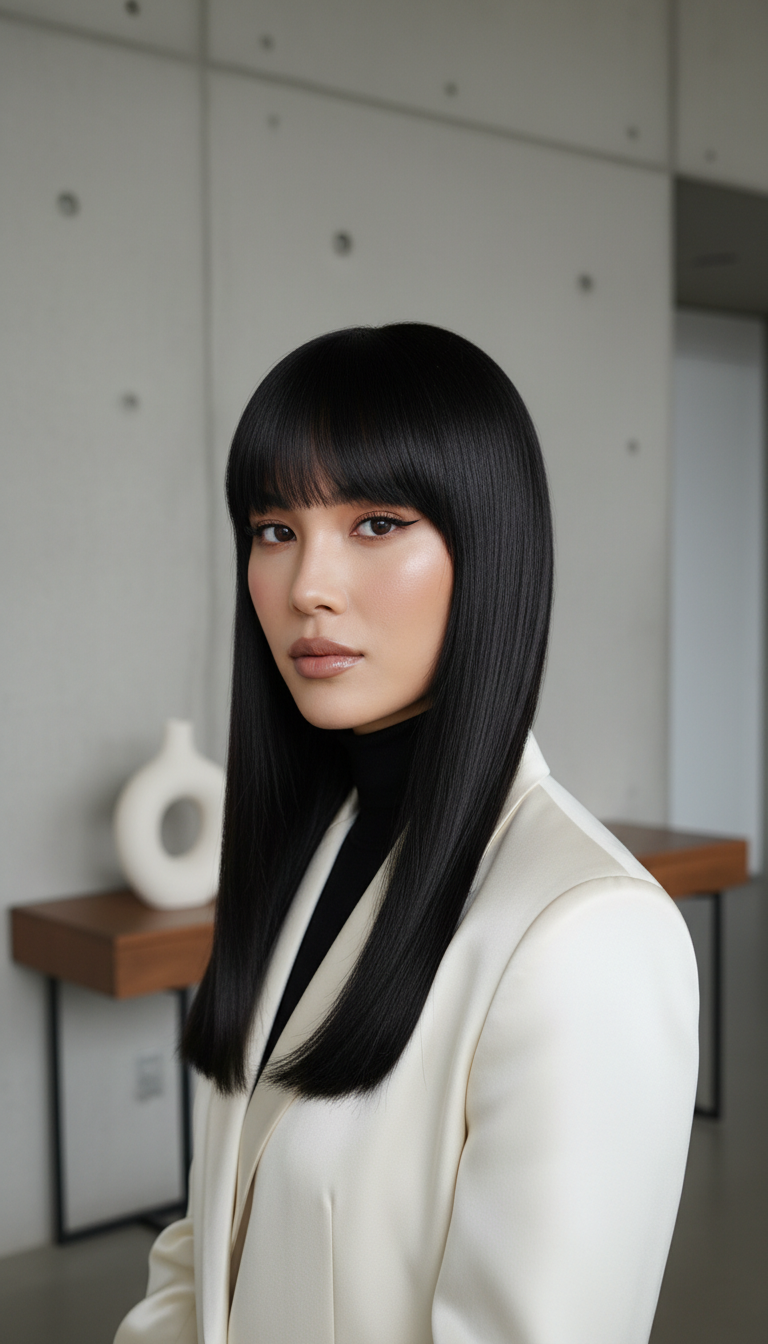 Sleek Curtain Bangs with Straight Hair