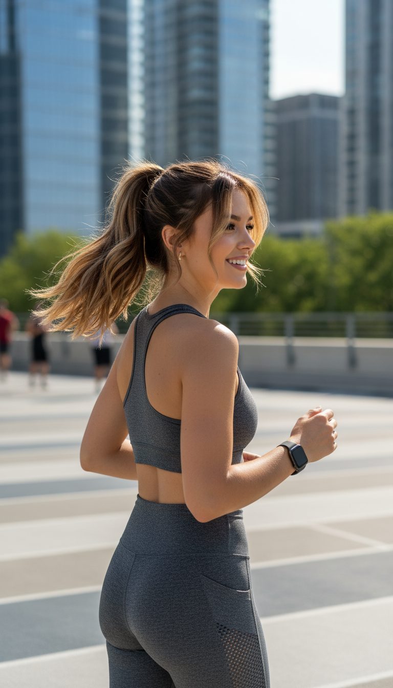 Curtain Bangs with a High Ponytail