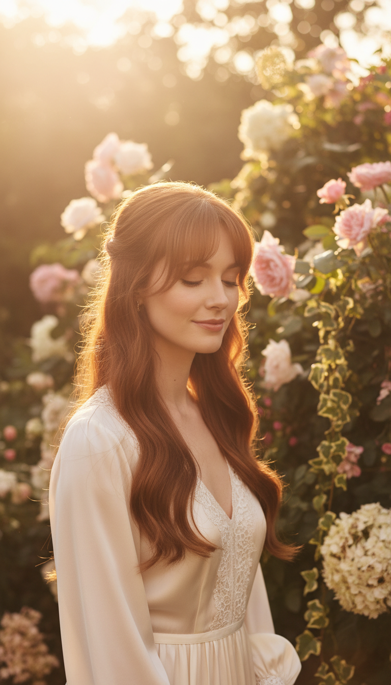 Curtain Bangs with a Half-Updo