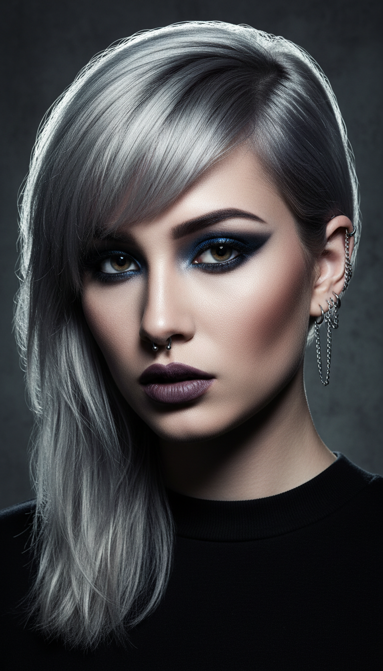 Edgy Asymmetrical Curtain Bangs