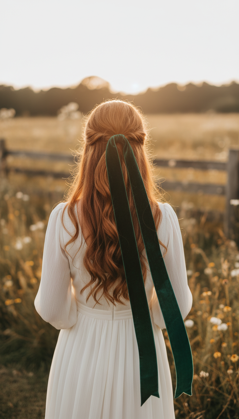 Romantic Half-Up with Ribbon Accent