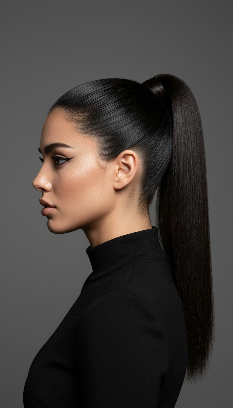 Slicked-Back High Ponytail