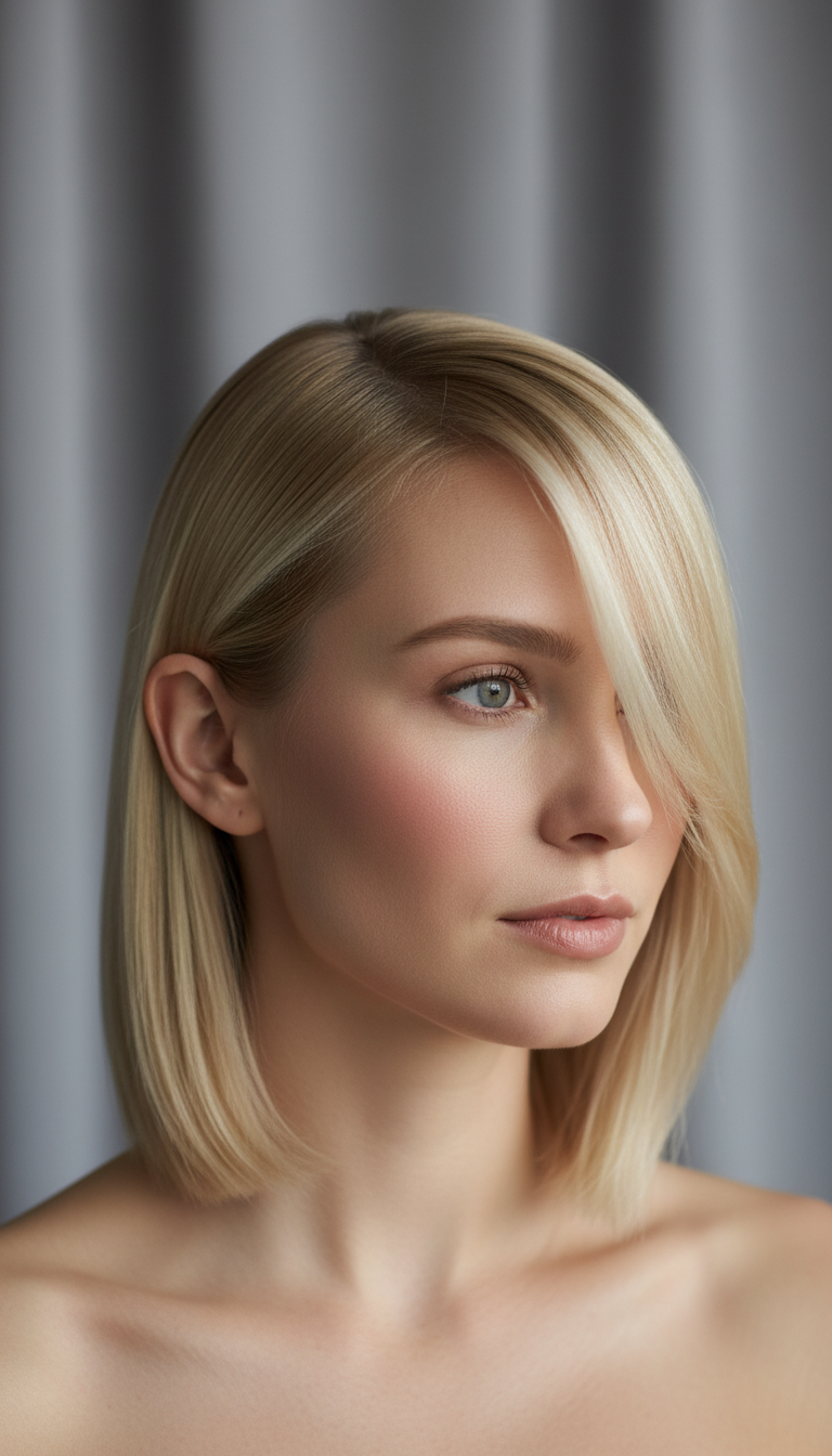 Deep Side Part with Tucked Behind Ear