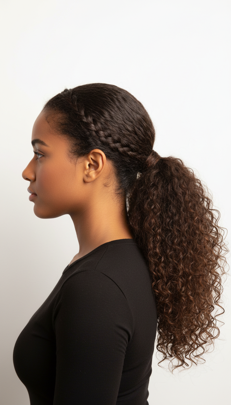 Low Ponytail with Side Braid Accent