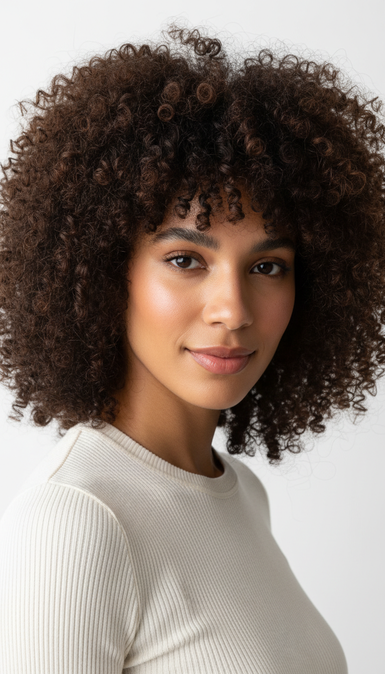 Layered Curls with Full Bangs