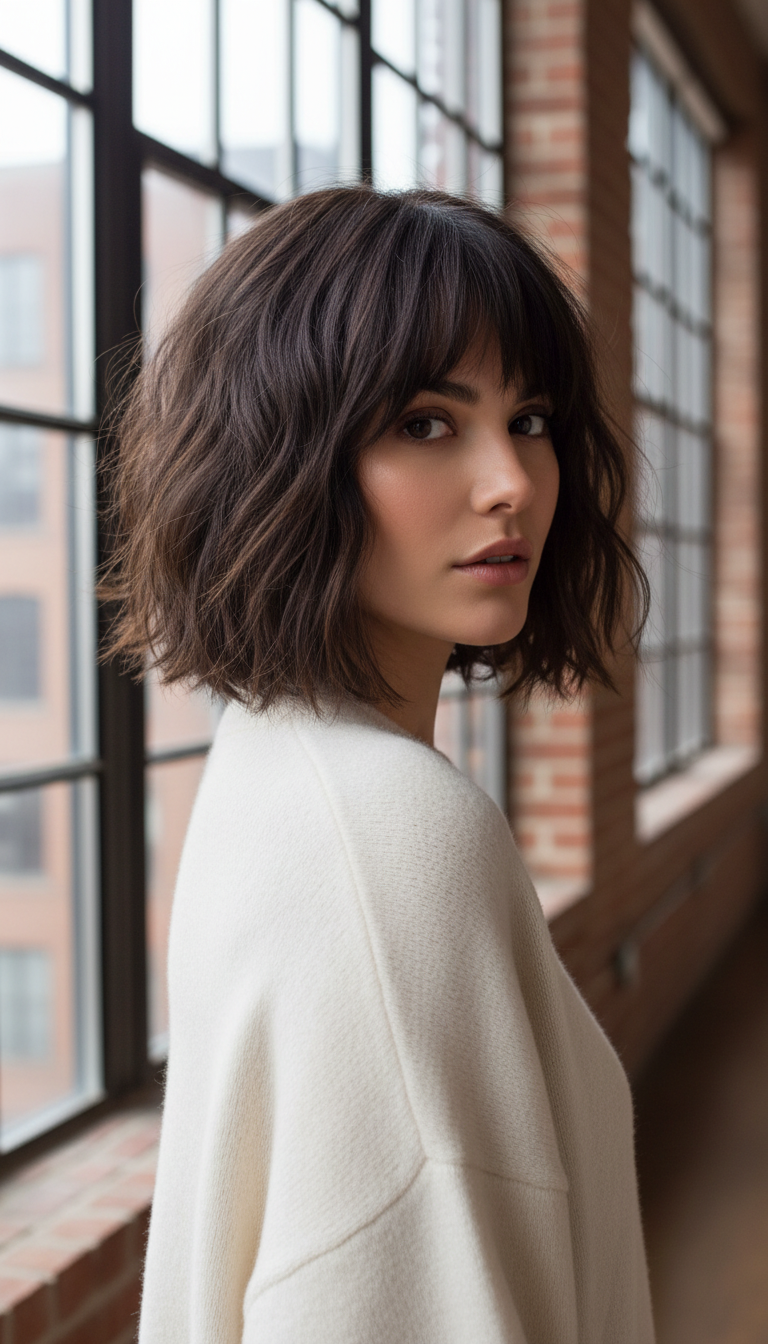 Modern Shaggy Bob with Wispy Bangs